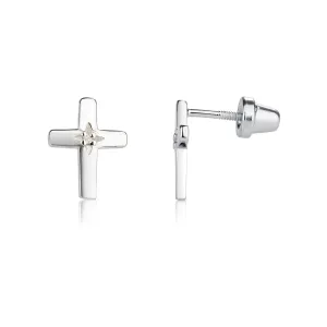 CHE Sterling Silver Diamond Cross Earrings