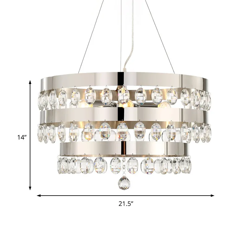 Chrome Multi-Light Chandelier with Clear Crystal Deco and Tiered Rings