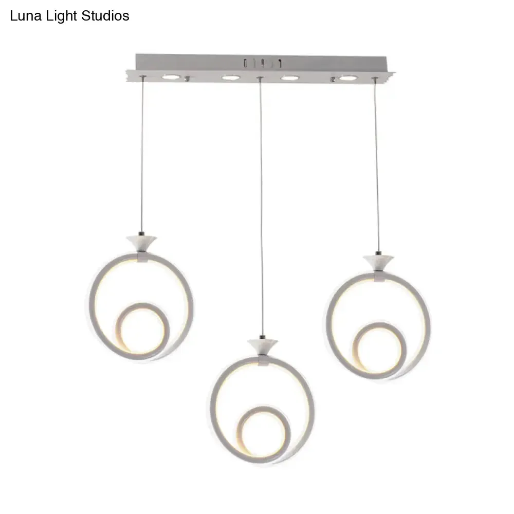 Contemporary Acrylic Twisted Ring Pendant Light - 3 Lights Ceiling Fixture in White/Warm/Natural Light