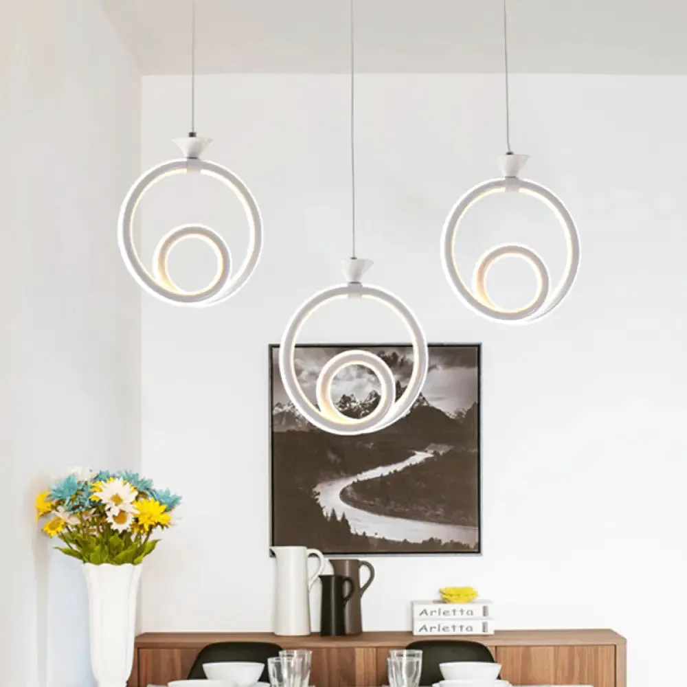 Contemporary Acrylic Twisted Ring Pendant Light - 3 Lights Ceiling Fixture in White/Warm/Natural Light