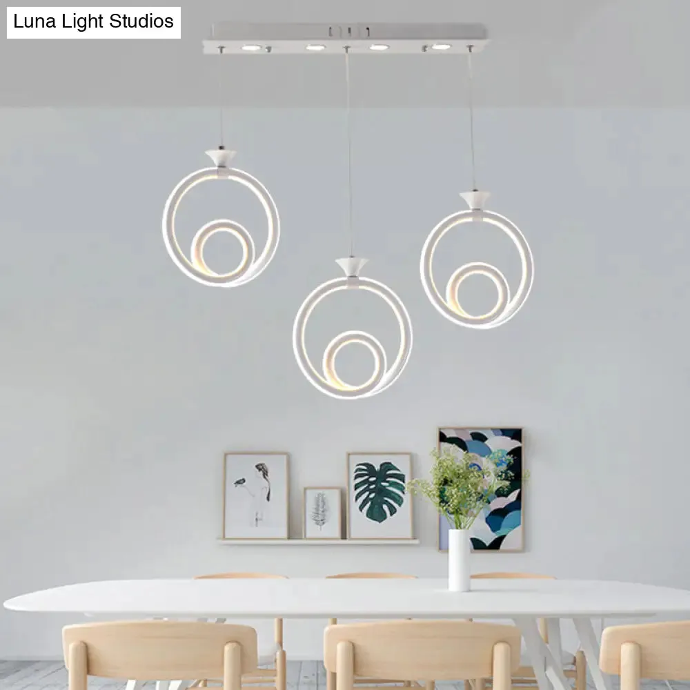 Contemporary Acrylic Twisted Ring Pendant Light - 3 Lights Ceiling Fixture in White/Warm/Natural Light