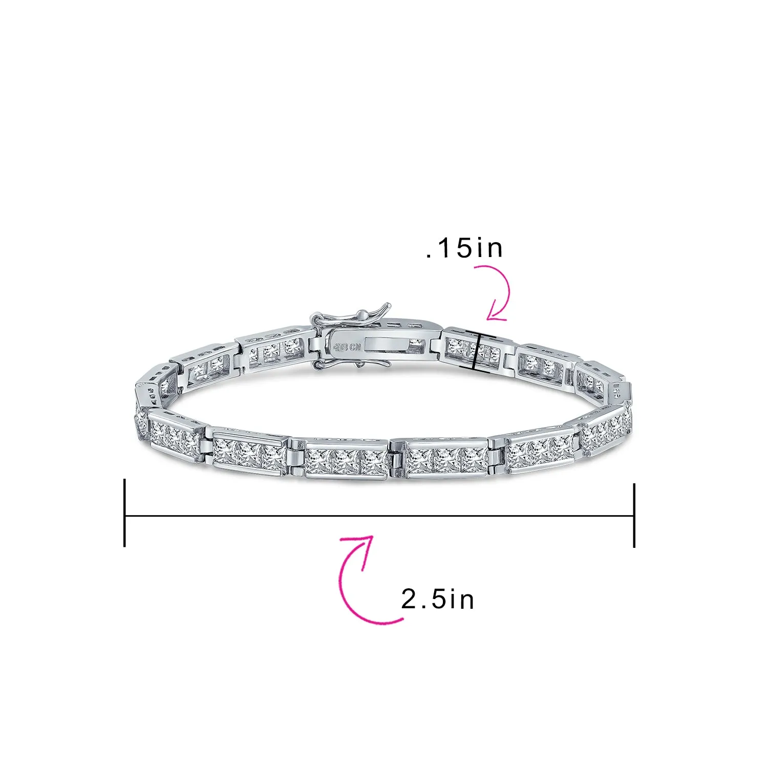 Cubic Zirconia Princess Cut CZ Tennis Bracelet for Bridal and Prom Events