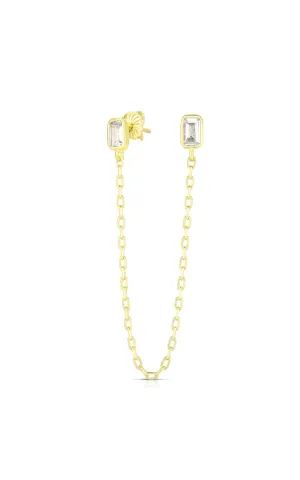 CZ Emerald Cut Chain Stud Earring