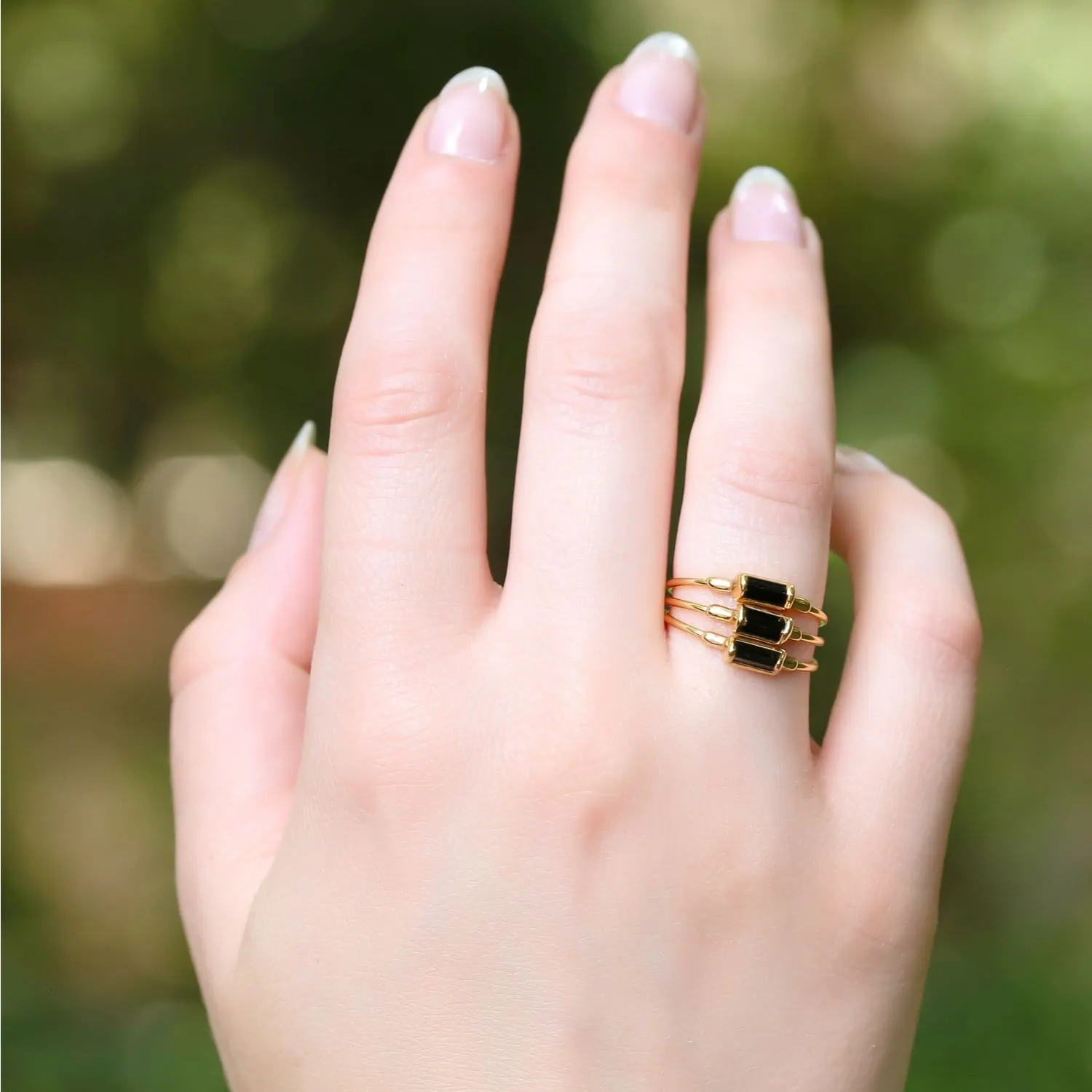 Dainty Black Tourmaline Baguette Ring