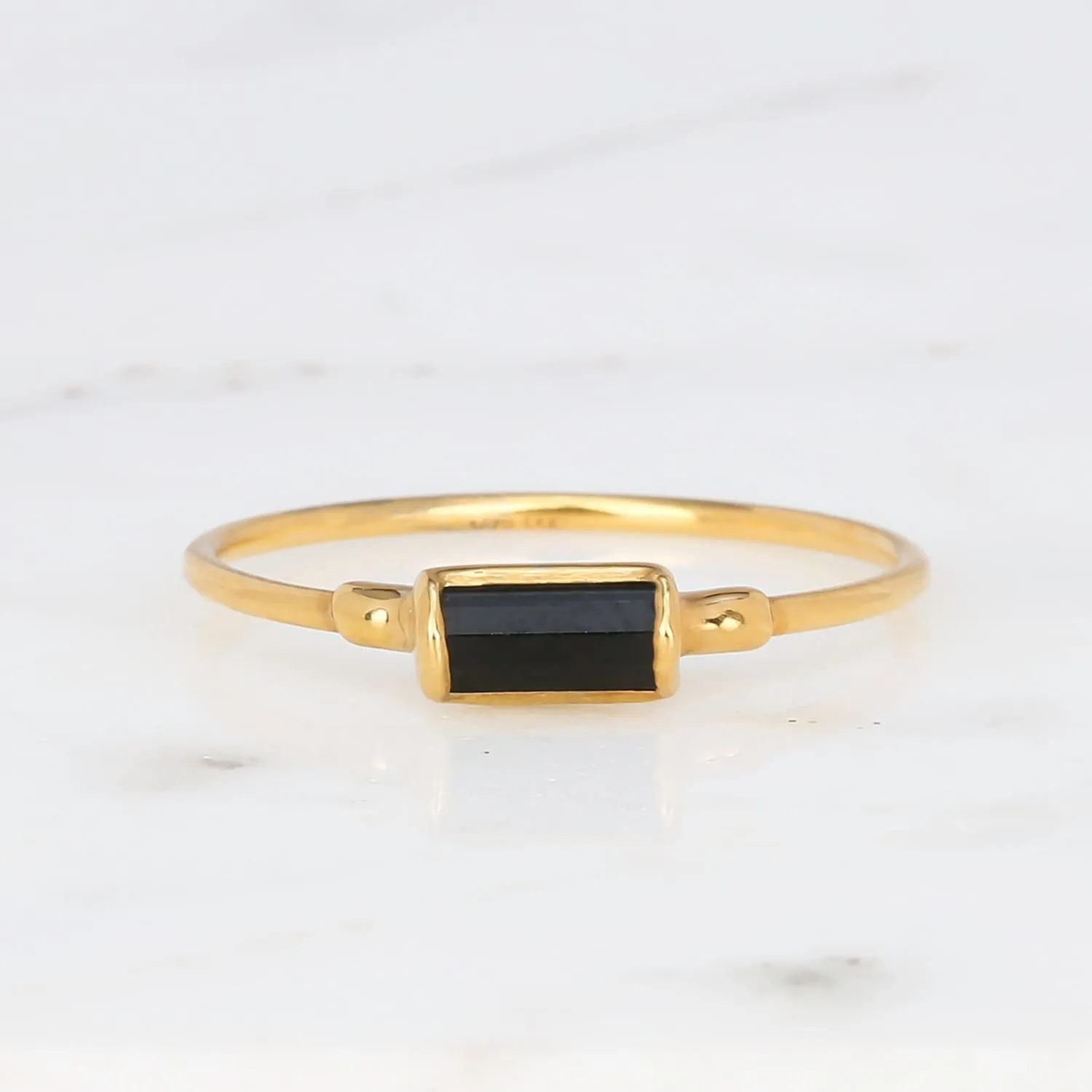 Dainty Black Tourmaline Baguette Ring