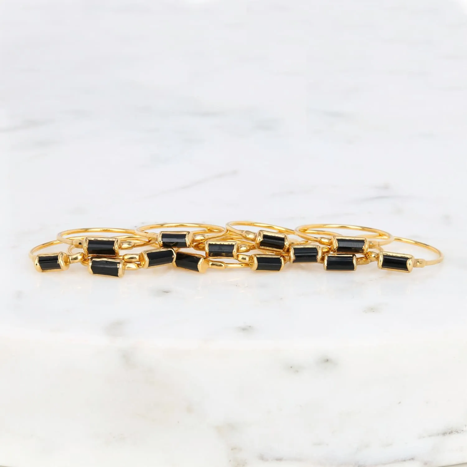 Dainty Black Tourmaline Baguette Ring