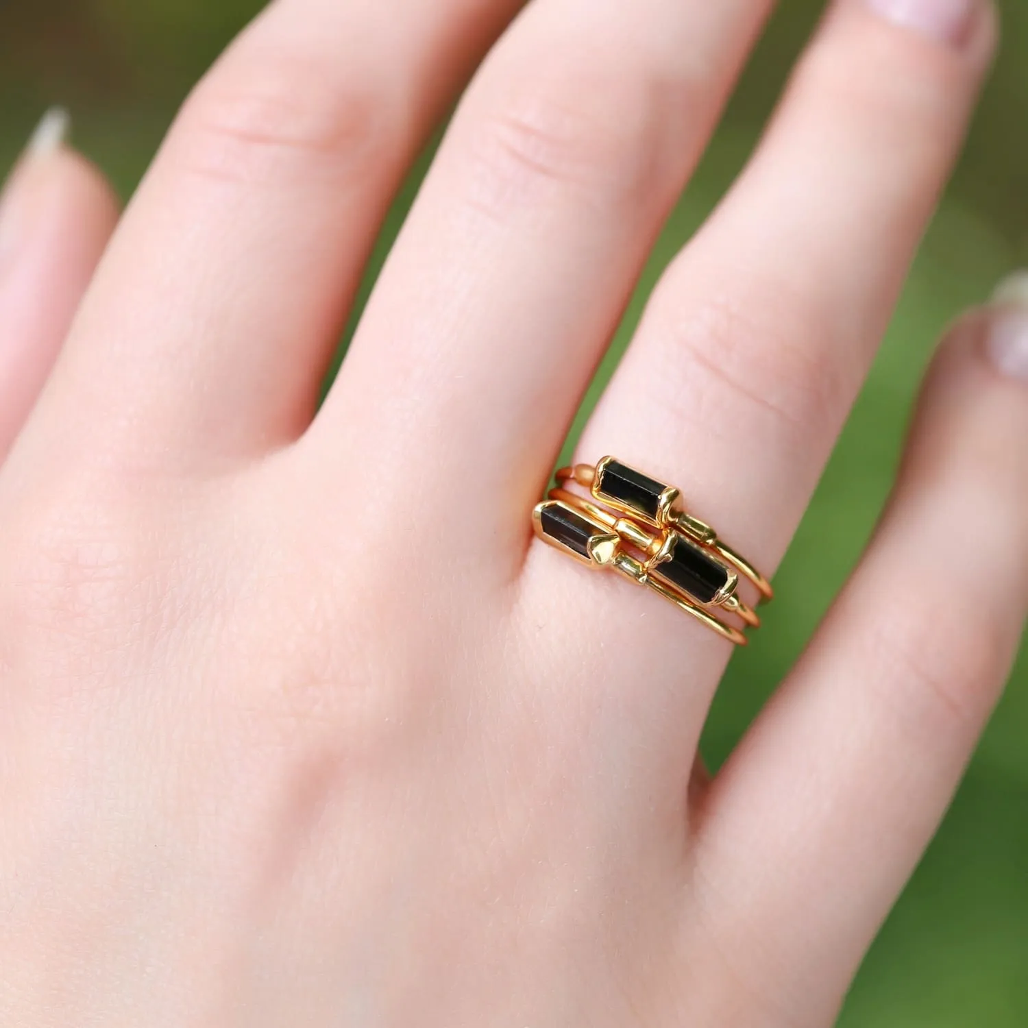 Dainty Black Tourmaline Baguette Ring