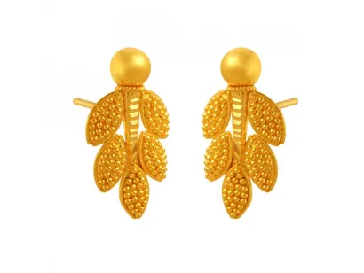 Delicate 22k Gold Earrings Adorned With Leafy Details