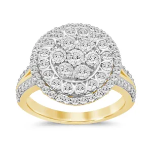 Double Halo Ring with 1.00ct of Diamonds in 9ct Yellow Gold