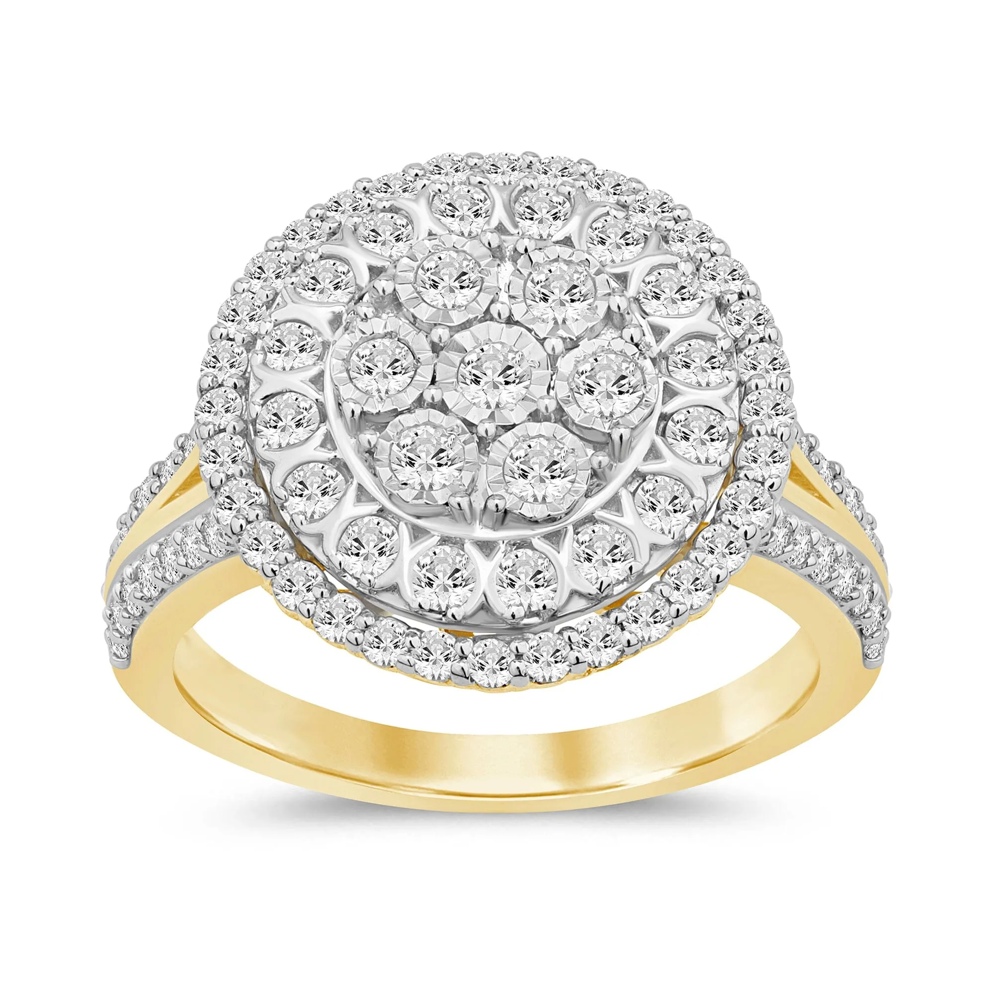 Double Halo Ring with 1.00ct of Diamonds in 9ct Yellow Gold