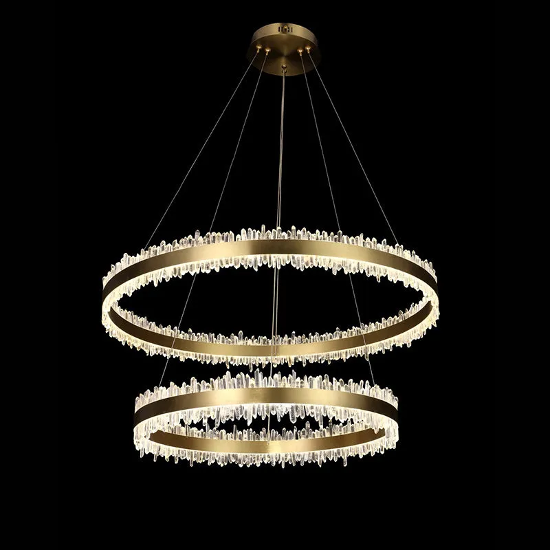 Double Round Rings Quartz Crystal Chandelier Hanging Modern Chandelier for Living Room