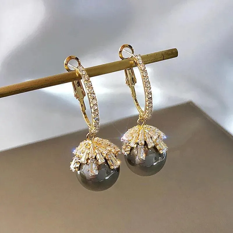 ECJ888 Charm Jewelry - S925 Zircon Crystal Pearl Earrings