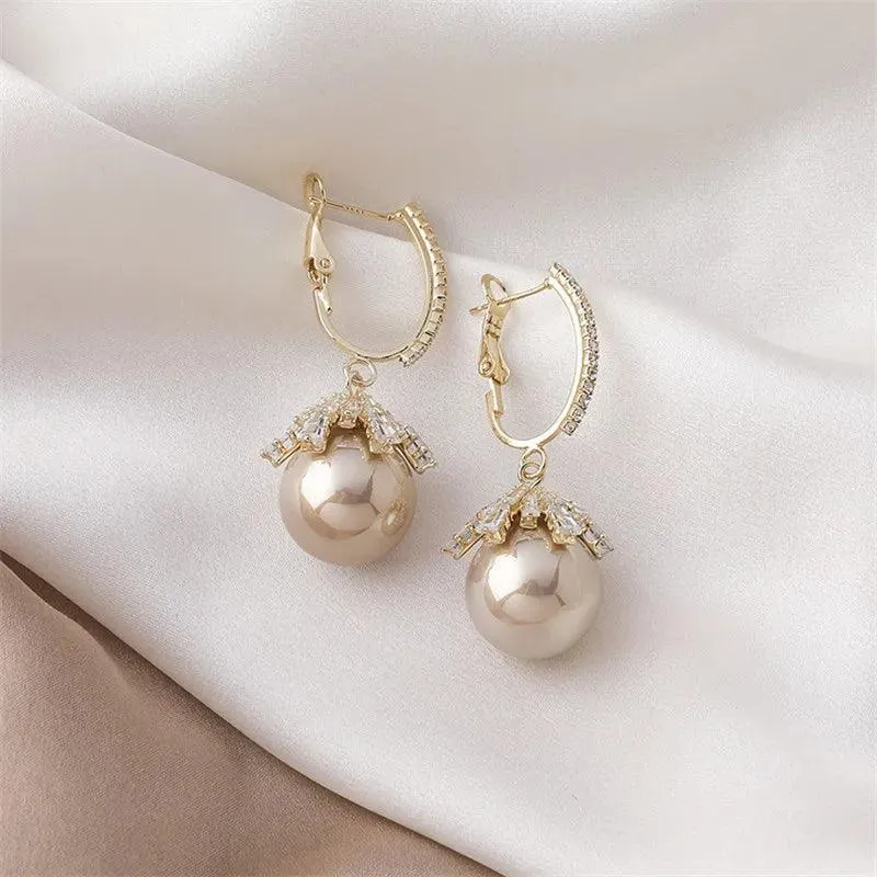 ECJ888 Charm Jewelry - S925 Zircon Crystal Pearl Earrings