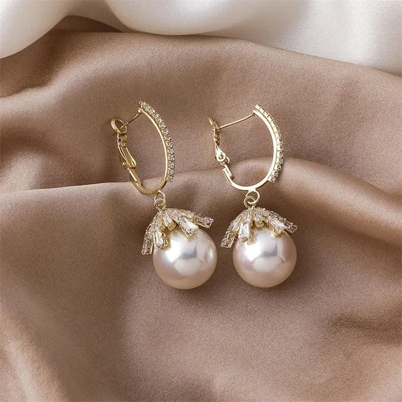 ECJ888 Charm Jewelry - S925 Zircon Crystal Pearl Earrings