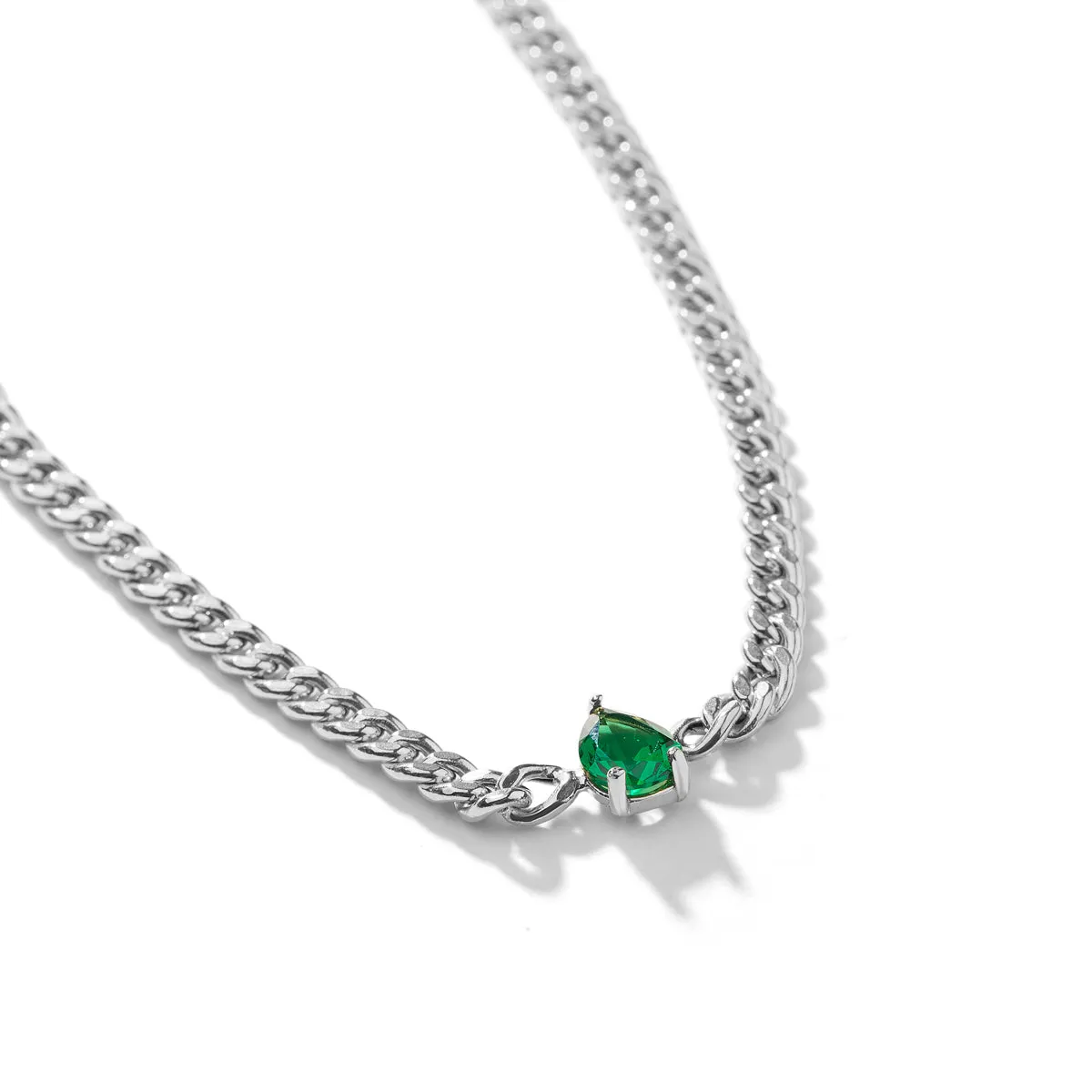 Emerald Pear Bezel Medium Link Necklace