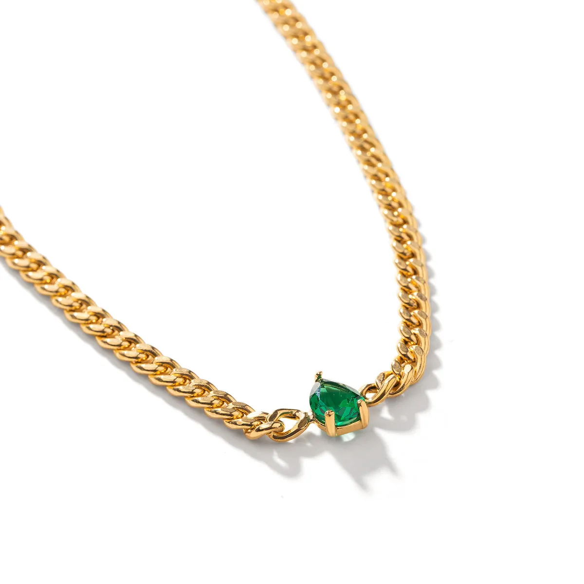 Emerald Pear Bezel Medium Link Necklace