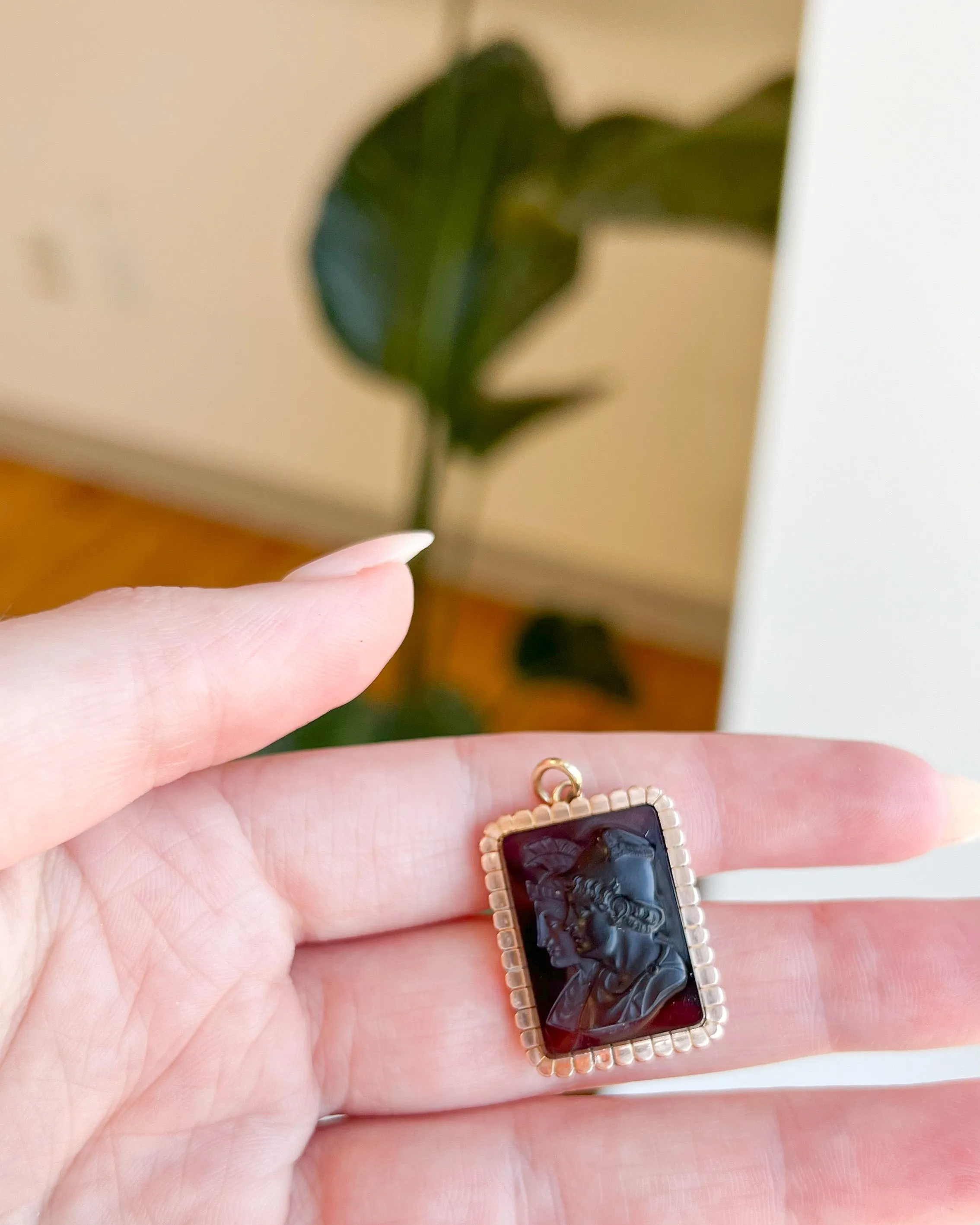 Estate 14K Rose Gold Antique Intaglio Portrait Pendant