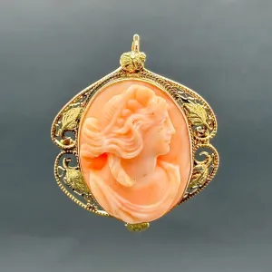 Estate Victorian 14K Y Gold 17.01ct Coral Cameo Pin/Pendant