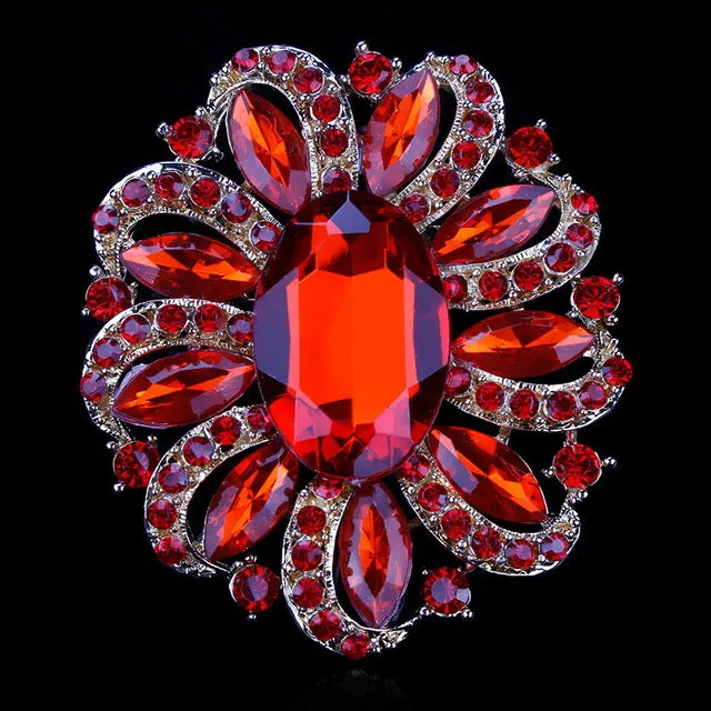 Factory Direct Sale Classic Crystal Rhinestones and Large Oval Acrylic Flower Brooch Pins for Women in Various Colors