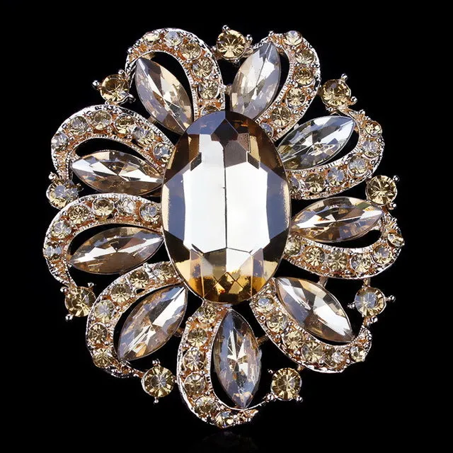 Factory Direct Sale Classic Crystal Rhinestones and Large Oval Acrylic Flower Brooch Pins for Women in Various Colors