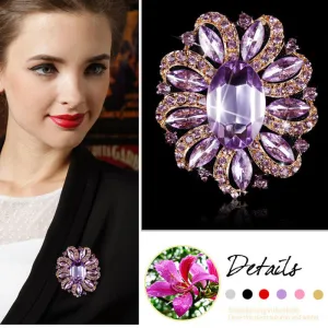 Factory Direct Sale Classic Crystal Rhinestones and Large Oval Acrylic Flower Brooch Pins for Women in Various Colors