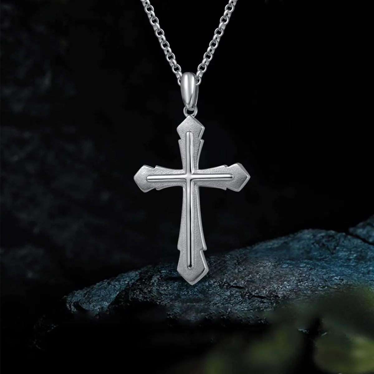 FANCIME Edgy Men's Cross Sterling Silver Necklace