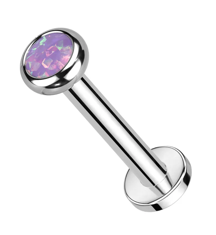 Flat Bezel Purple Opalite Internally Threaded Titanium Labret