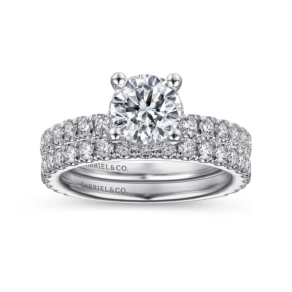 Gabriel & Co Alina - 14K White Gold Hidden Halo Round Diamond Engagement Ring