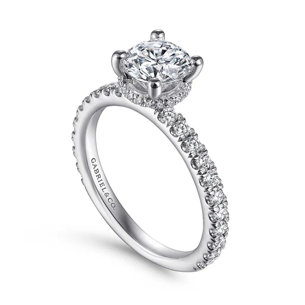 Gabriel & Co Alina - 14K White Gold Hidden Halo Round Diamond Engagement Ring