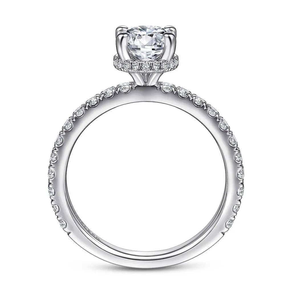 Gabriel & Co Alina - 14K White Gold Hidden Halo Round Diamond Engagement Ring