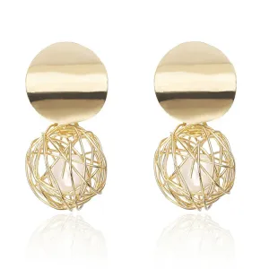 Geometric Earrings Woven Ball Pearl Earrings