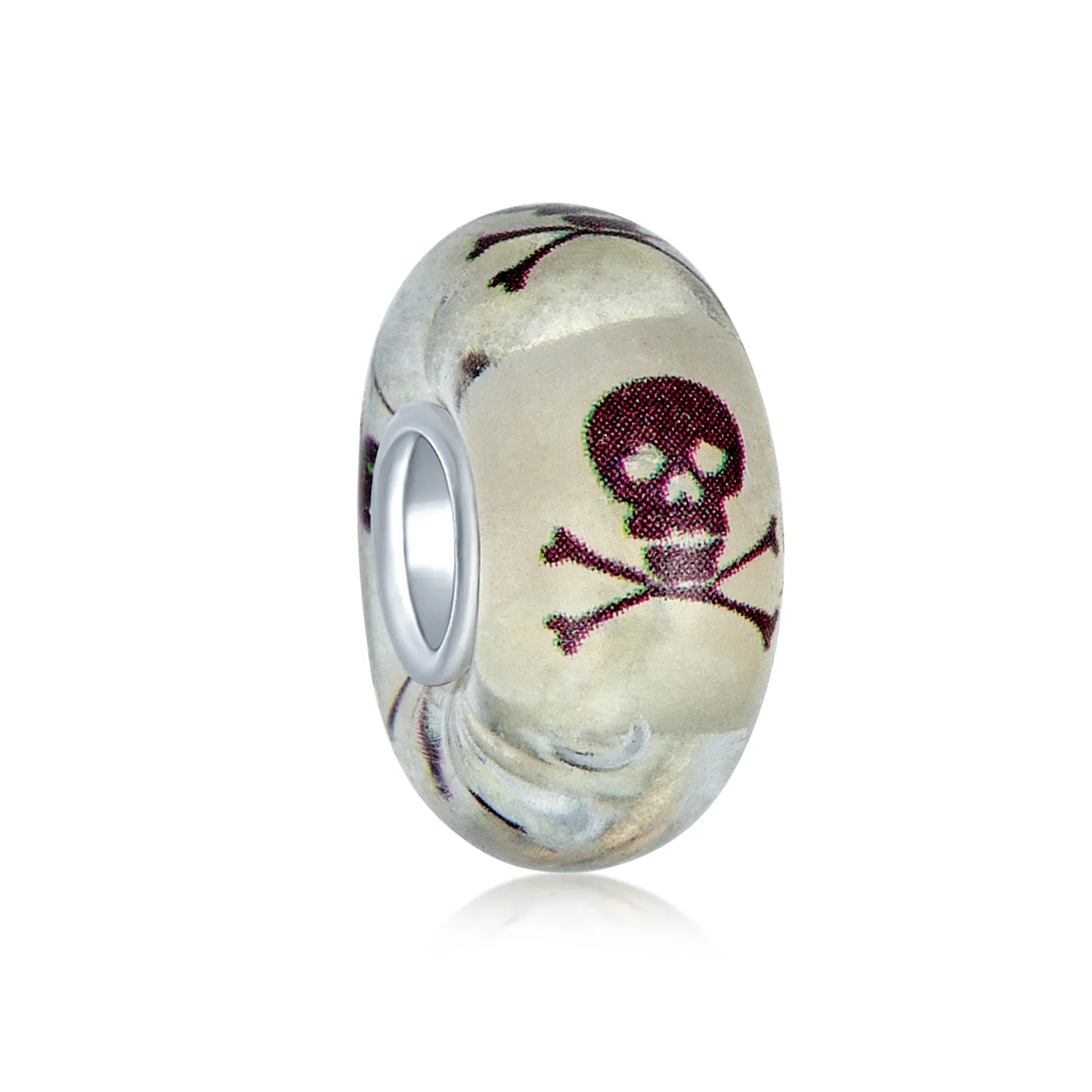 Glow In The Dark Skull Crossbones Glass Charm Bead for European Bracelets