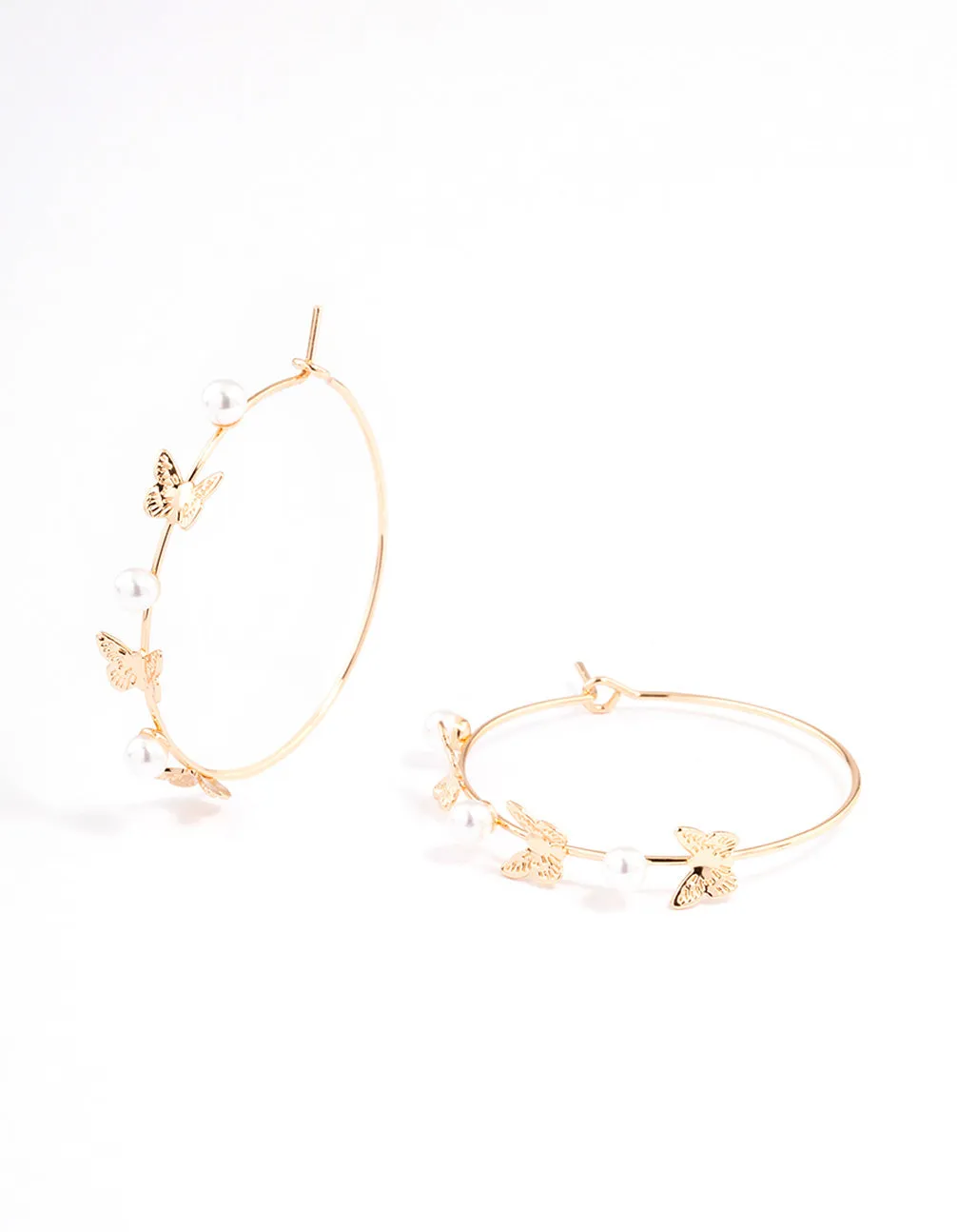 Gold Dainty Butterfly & Pearl Hoop Earrings