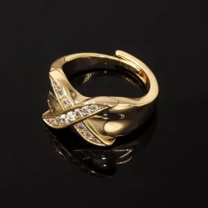 Gold Filled Kiss Ring with Stones Size P 1/2 Adjustable