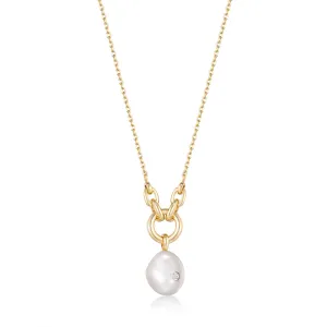 Gold Pearl Sparkle Pendant Necklace