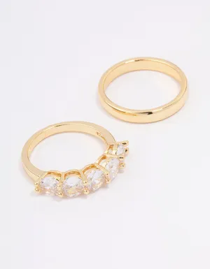 Gold Plated Round Cubic Zirconia Double Band Ring