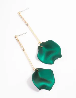 Green Cupchain Stack Petal Drop Earrings