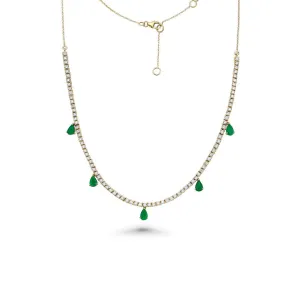 HalfWay Diamond Tennis Necklace With Emerald Pear Shape Drops (4.75 ct.) in 14K Gold