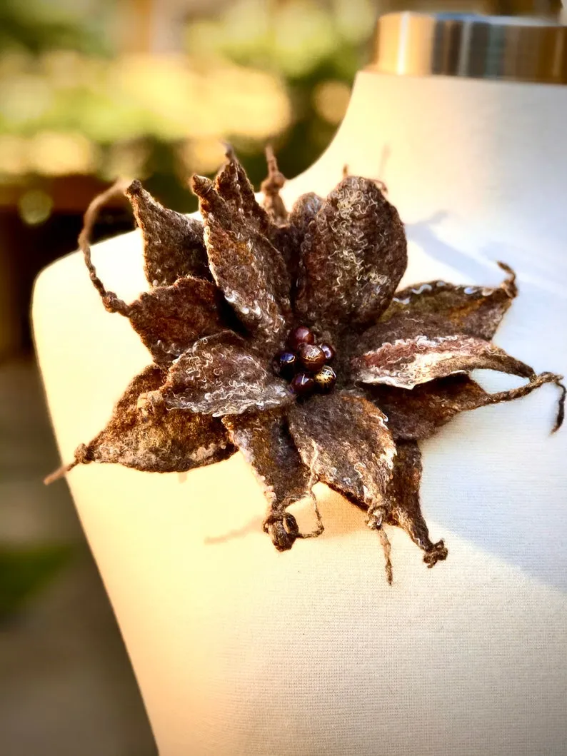 Handmade Felted Flower Brooch. Gift for Her