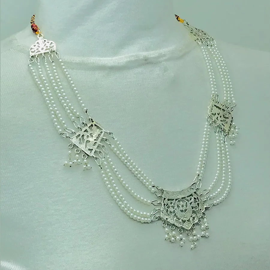 Handmade White Pearls Beaded Chain Necklace