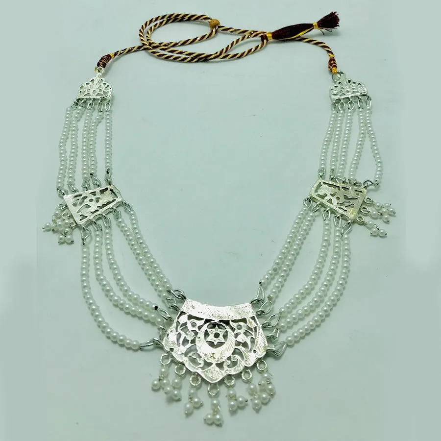 Handmade White Pearls Beaded Chain Necklace