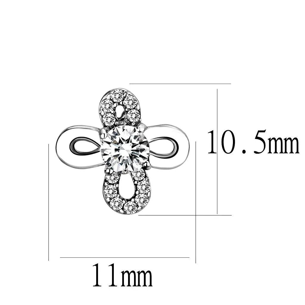 High polished (no plating) Stainless Steel Earrings with AAA Grade CZ in Clear for Women Clear Stone Color Style DA206