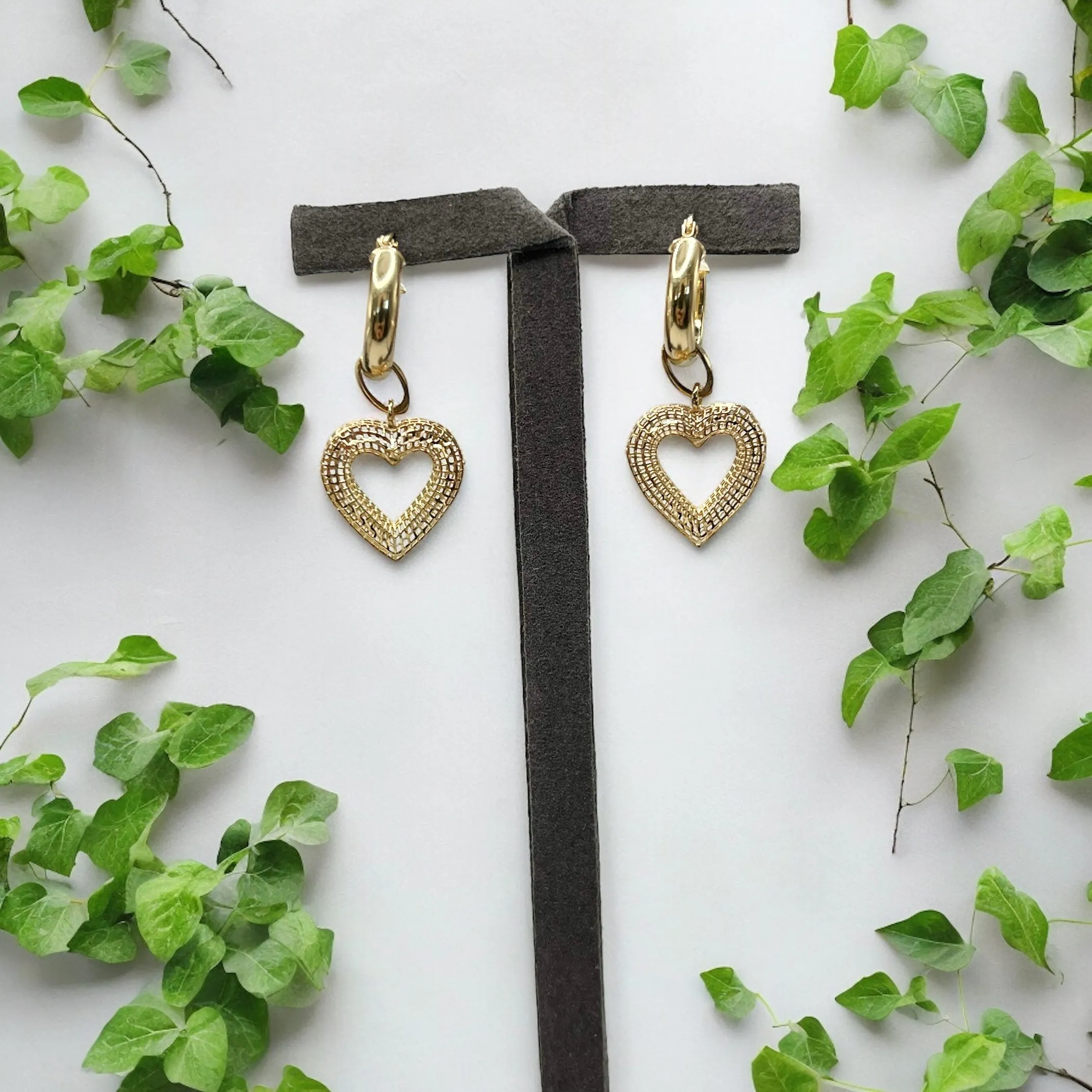 HOOP EARRINGS WITH HEART AND HEART PENDANT