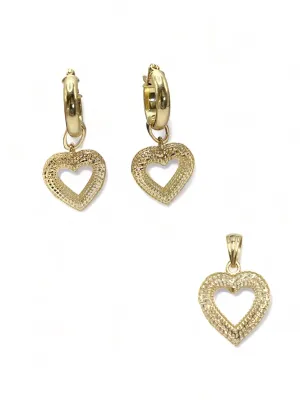 HOOP EARRINGS WITH HEART AND HEART PENDANT