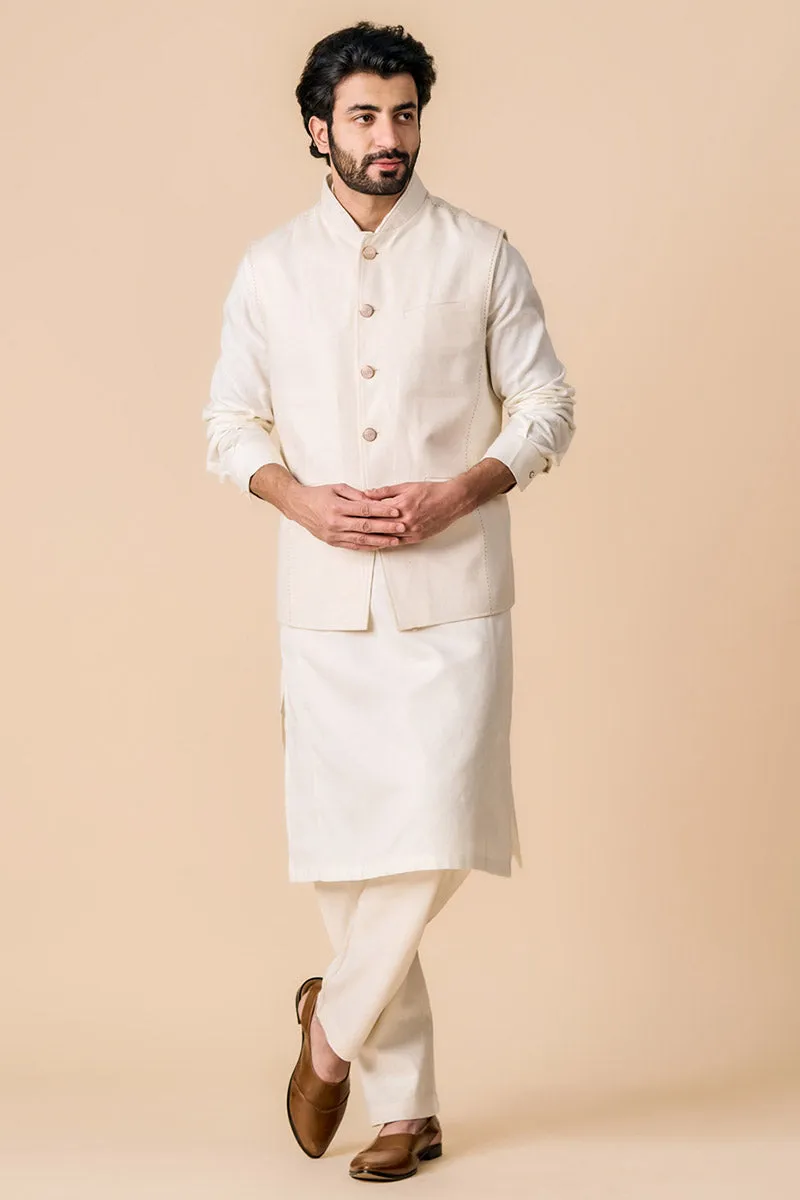 Ivory Linen Kurta Bundi Set