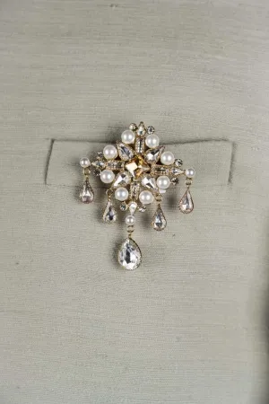 Ivory Quadrant Crystal Pearl Brooch