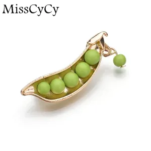 Japanese Style Green Pea brooch Gold Color Statement Accessory Sweater Collar Brooch Pin Sweater Suit Brooch 2016 Fashion