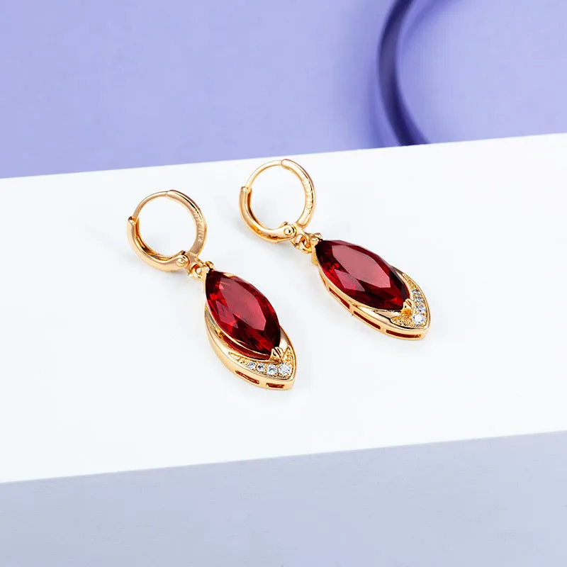 Jewelry artificial gemstone red earrings retro European and American cross-border fashion gold earrings