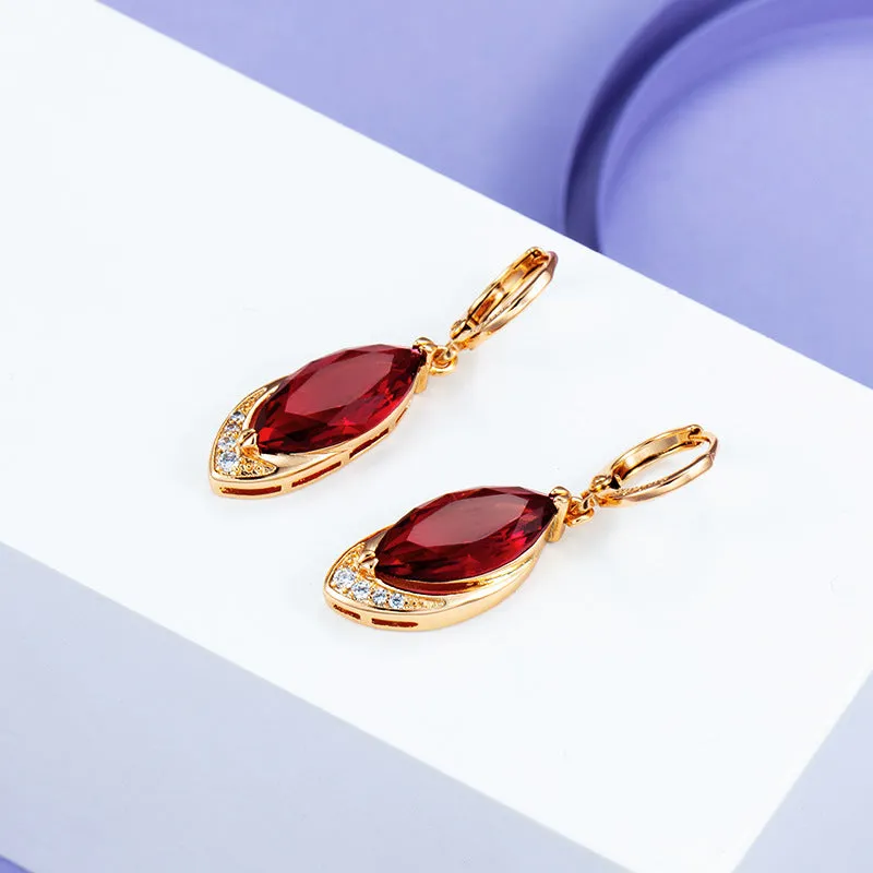 Jewelry artificial gemstone red earrings retro European and American cross-border fashion gold earrings