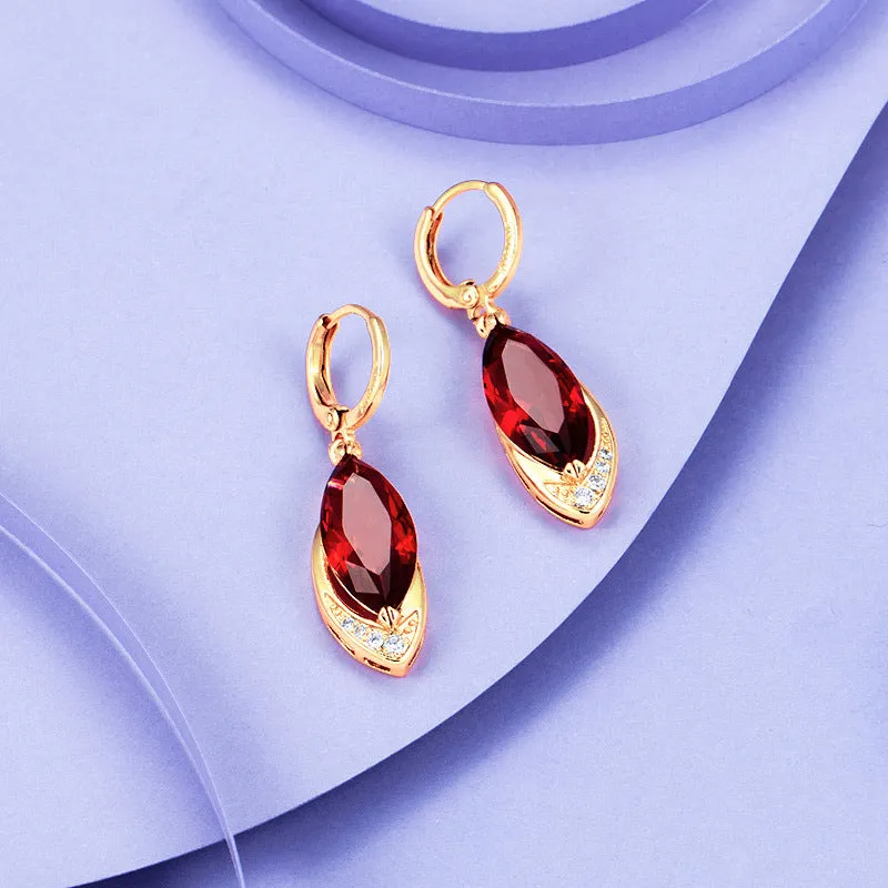 Jewelry artificial gemstone red earrings retro European and American cross-border fashion gold earrings